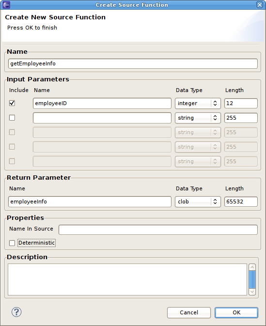 Create New Source Function Dialog