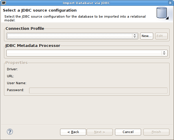 Select JDBC Source Configuration Dialog