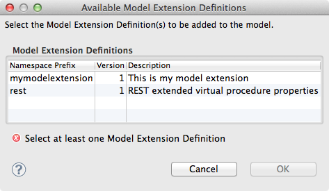 Add Model Extension Definitions Dialog