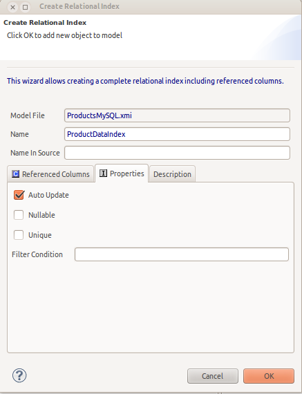 Create Relational Index Dialog