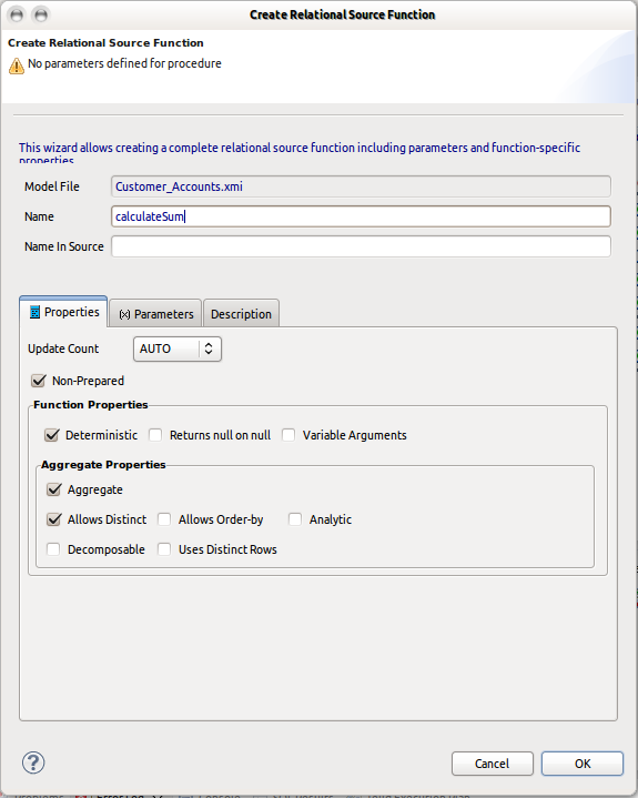 Create Relational Source Function Dialog