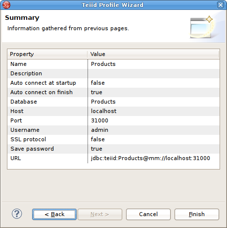 Teiid Connection Profile Summary