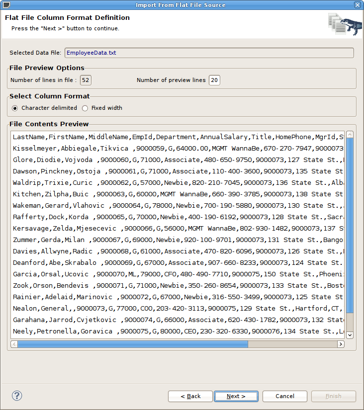 Data File Source Selection Page