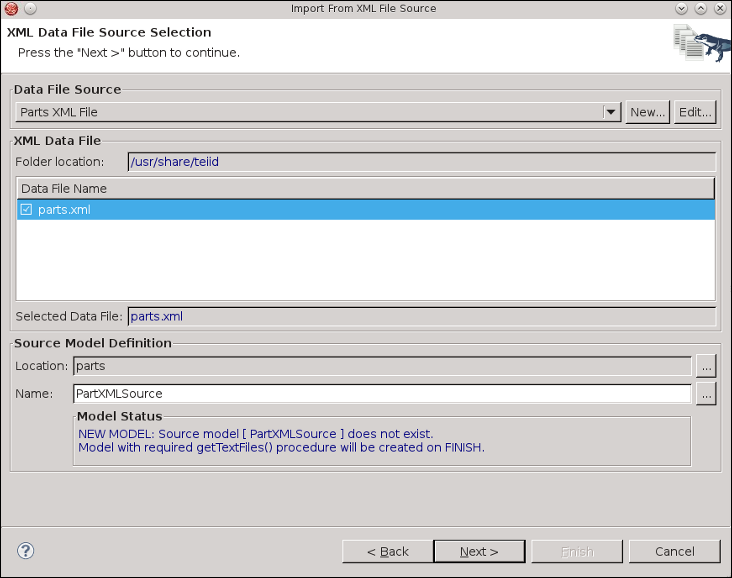 XML Data File Source Selection Page