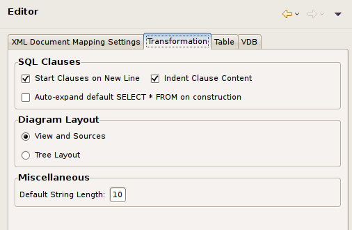 Transformation Editor Preferences Panel