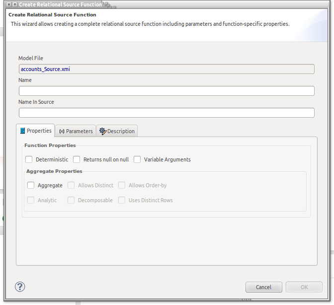 Create Relational Source Function Dialog