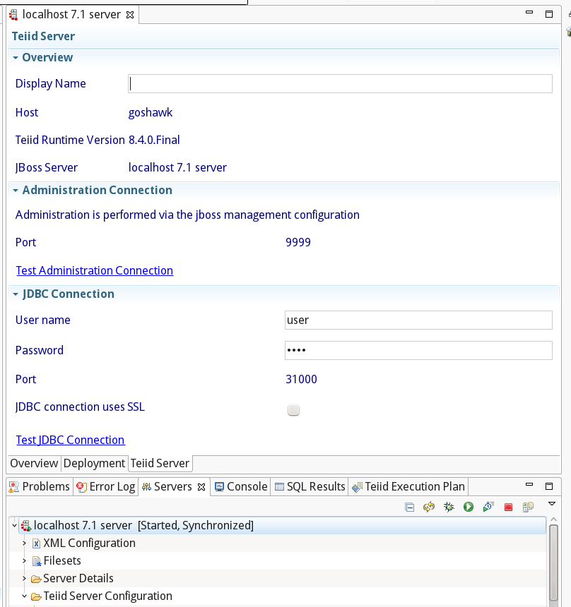 Editor for Configuring the Teiid Server