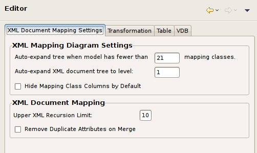 XML Document Preferences Panel