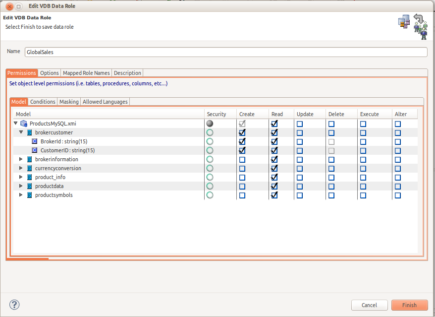 VDB Data Roles Tab