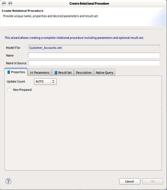 Create Relational Procedure Dialog