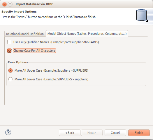Specify Import Options Dialog - Object Naming Options