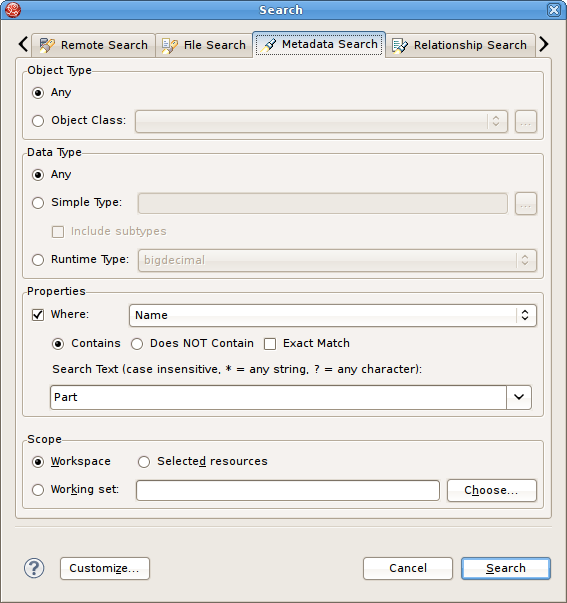 Metadata Search Dialog