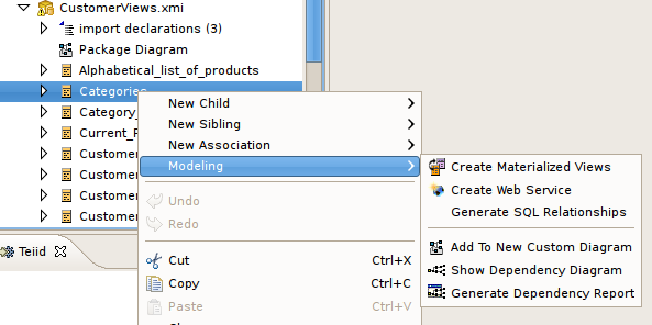 Modeling Sub-Menu for Source Table