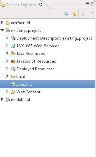 The project now has a new pom.xml file, seen in the Project Explorer.