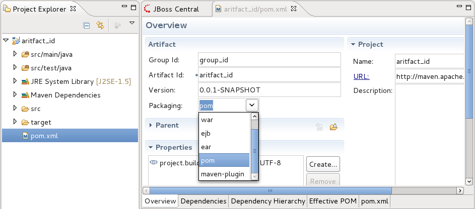 The settings associated with the pom.xml file of the parent project.