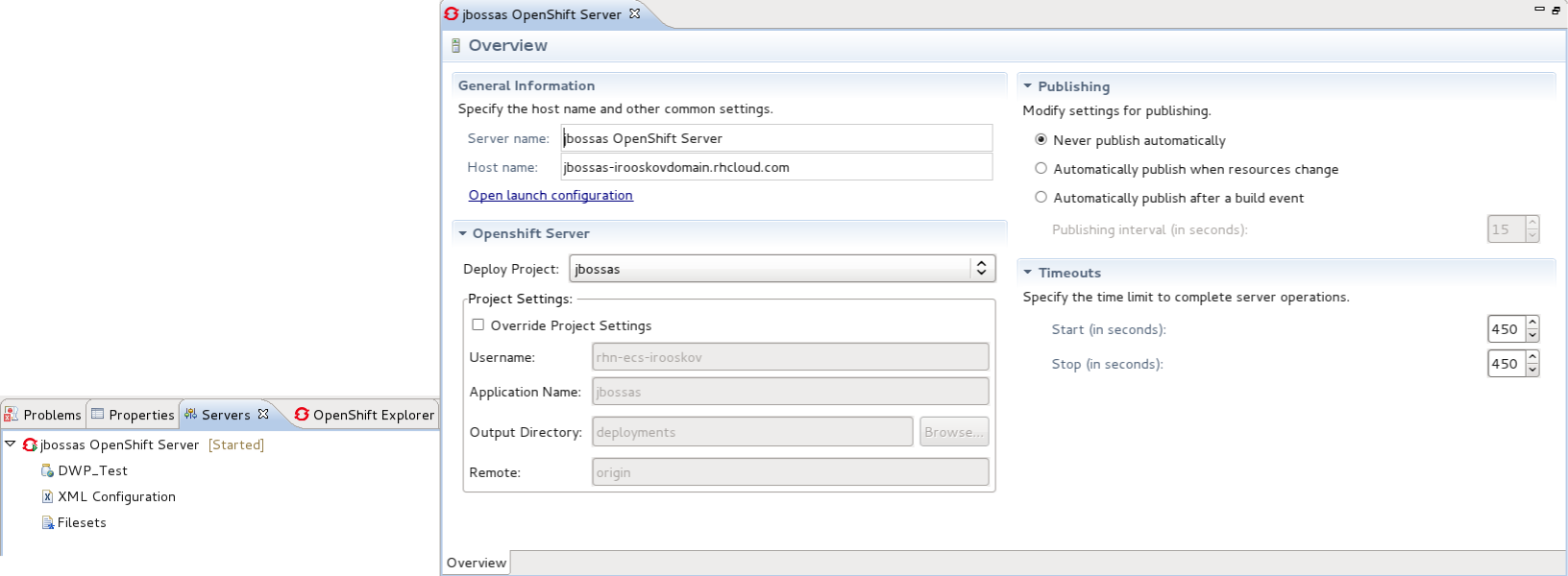 The OpenShift overview and settings are displayed within your workbench.