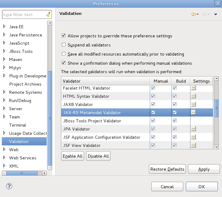 Validator preferences