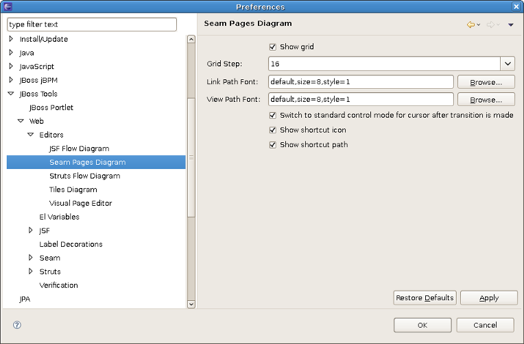 Preferences of Seam Pages Diagram