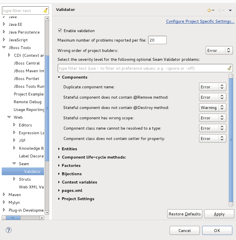 Seam Validator Preferences