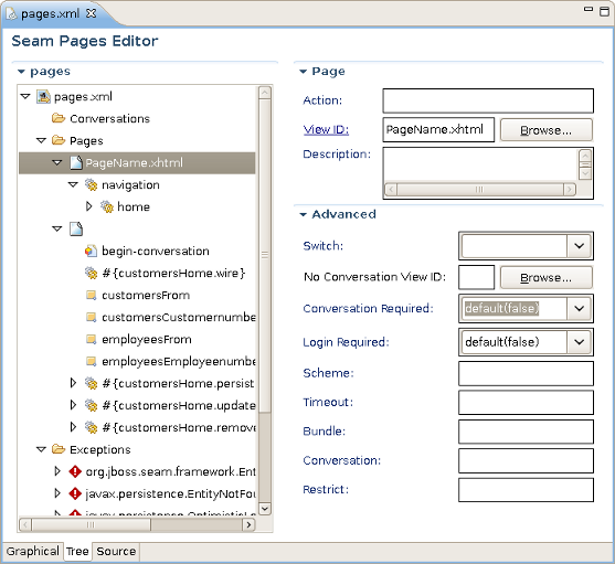 Seam Pages Editor: Tree View