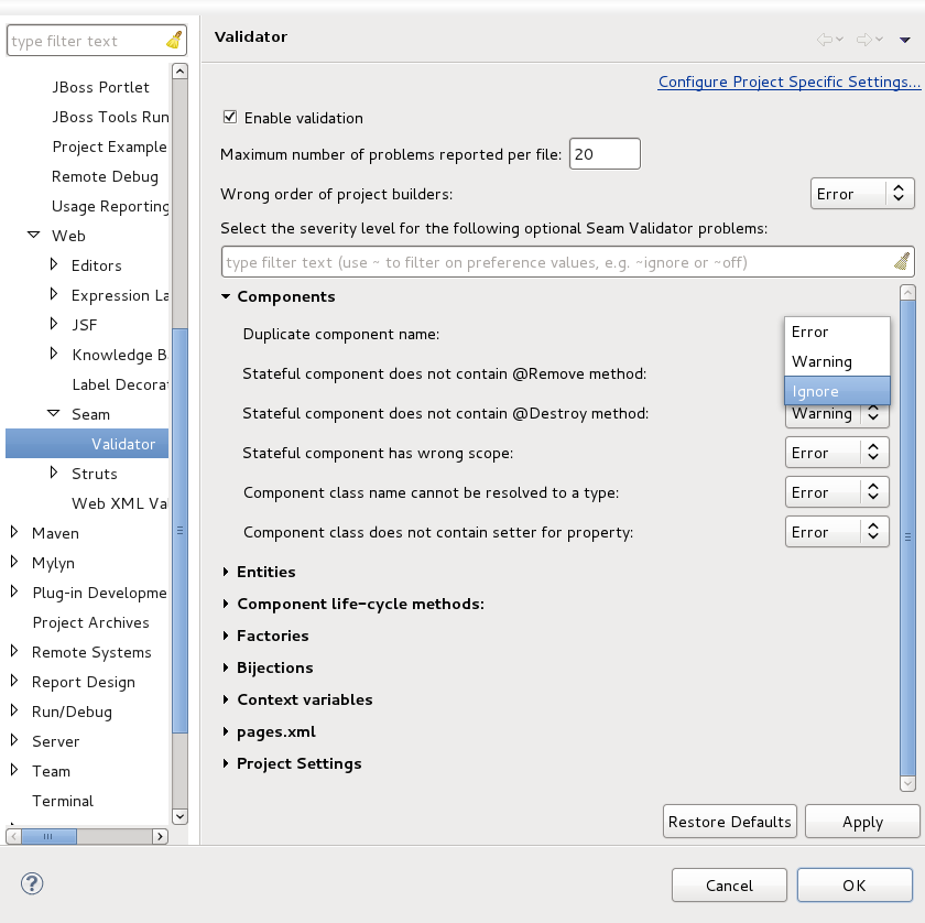 Seam Validator Preference Page