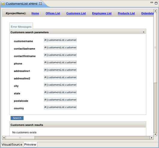 CustomersList.xhtml in the Editor