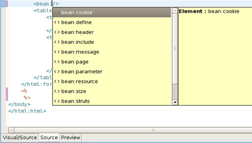 Struts JSP Content Assist