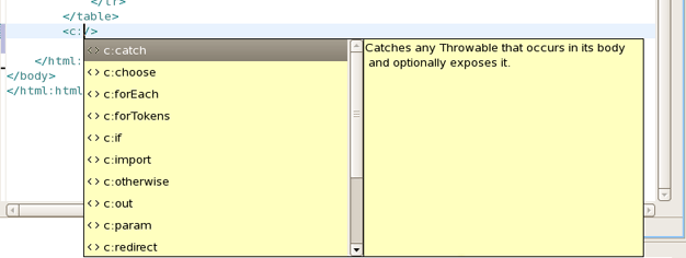 JSTL Tags Content Assist