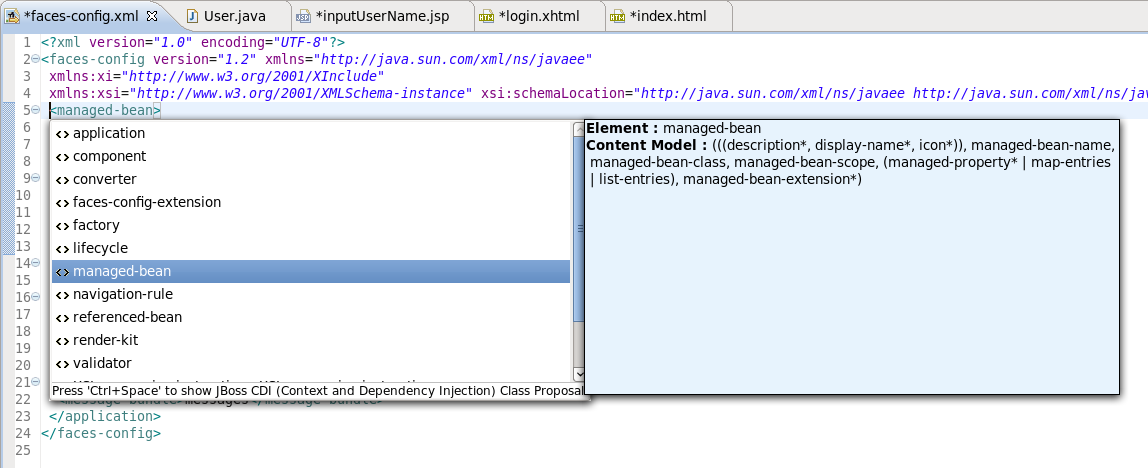 Content Assist in JSF Configuration File