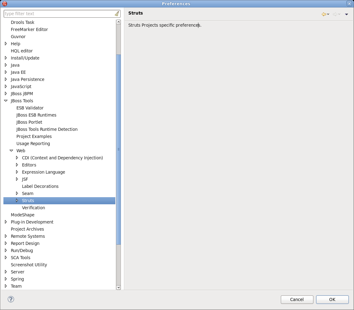 Struts projects preferences Page.