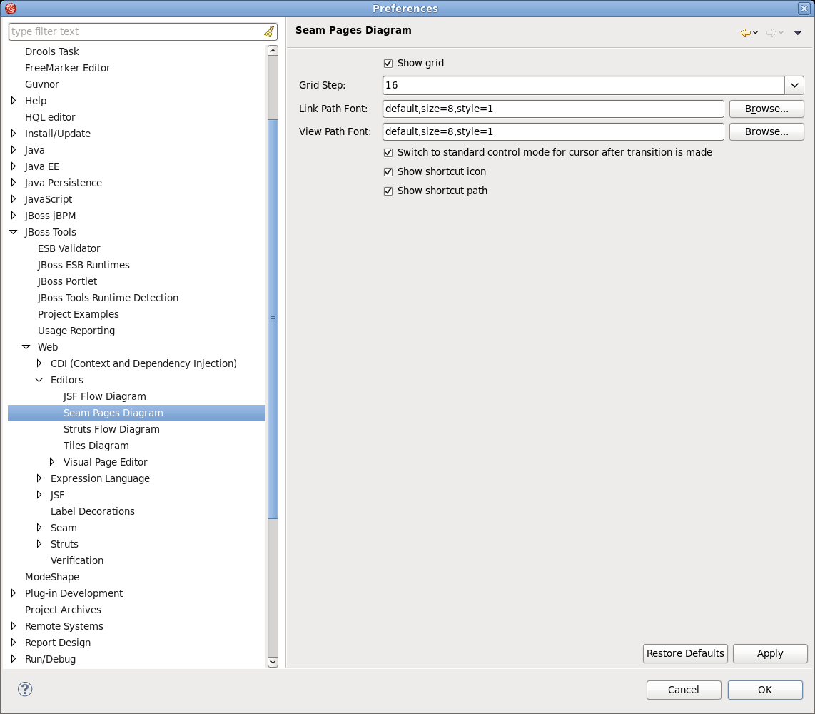 Preferences of Seam Pages Diagram