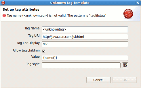 Validation Error in the Template Dialog
