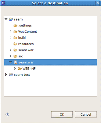 Selecting the destination in the workspace