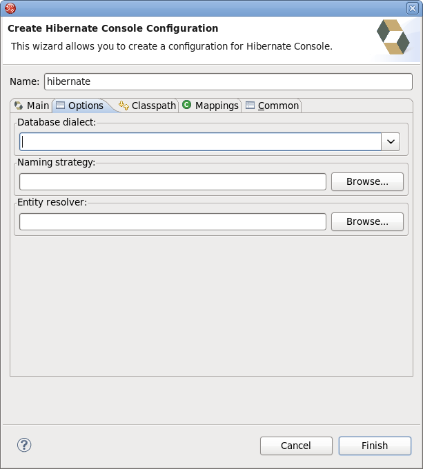 Options Tab of the Console Configuration Wizard