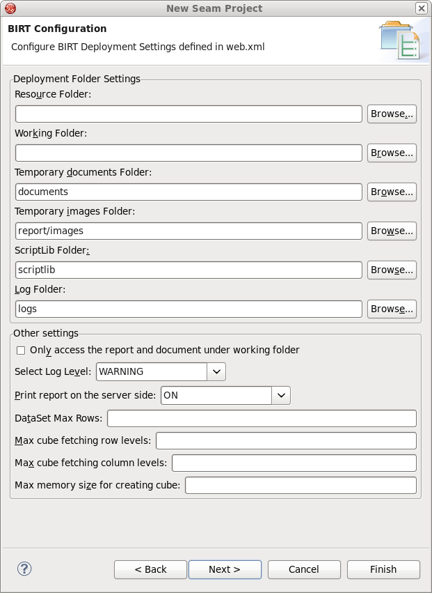 Configuring BIRT Deployment Settings