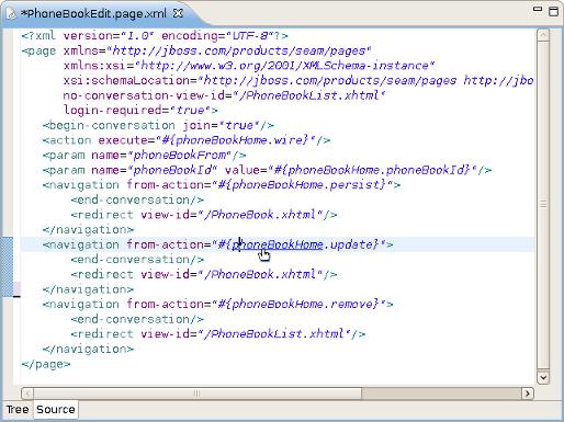 OpenOn in .page.xml file