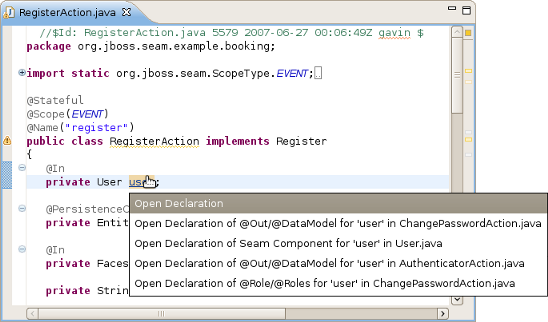 OpenOn in Seam Component