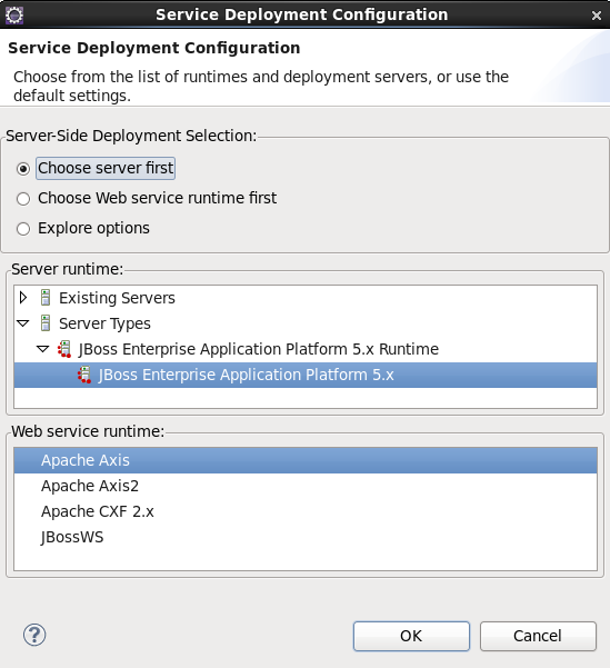 Select Server and Web Service runtime