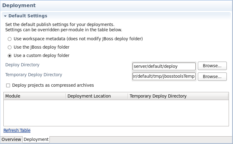 Deployment tab - custom deploy folder