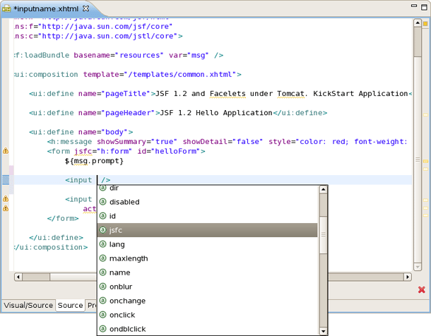 Code Assist for JSFC Attribute