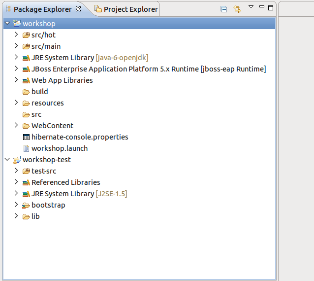 "workshop" Project in the Package Explorer