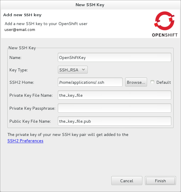 To create a new SSH private-public key pair, click New.
