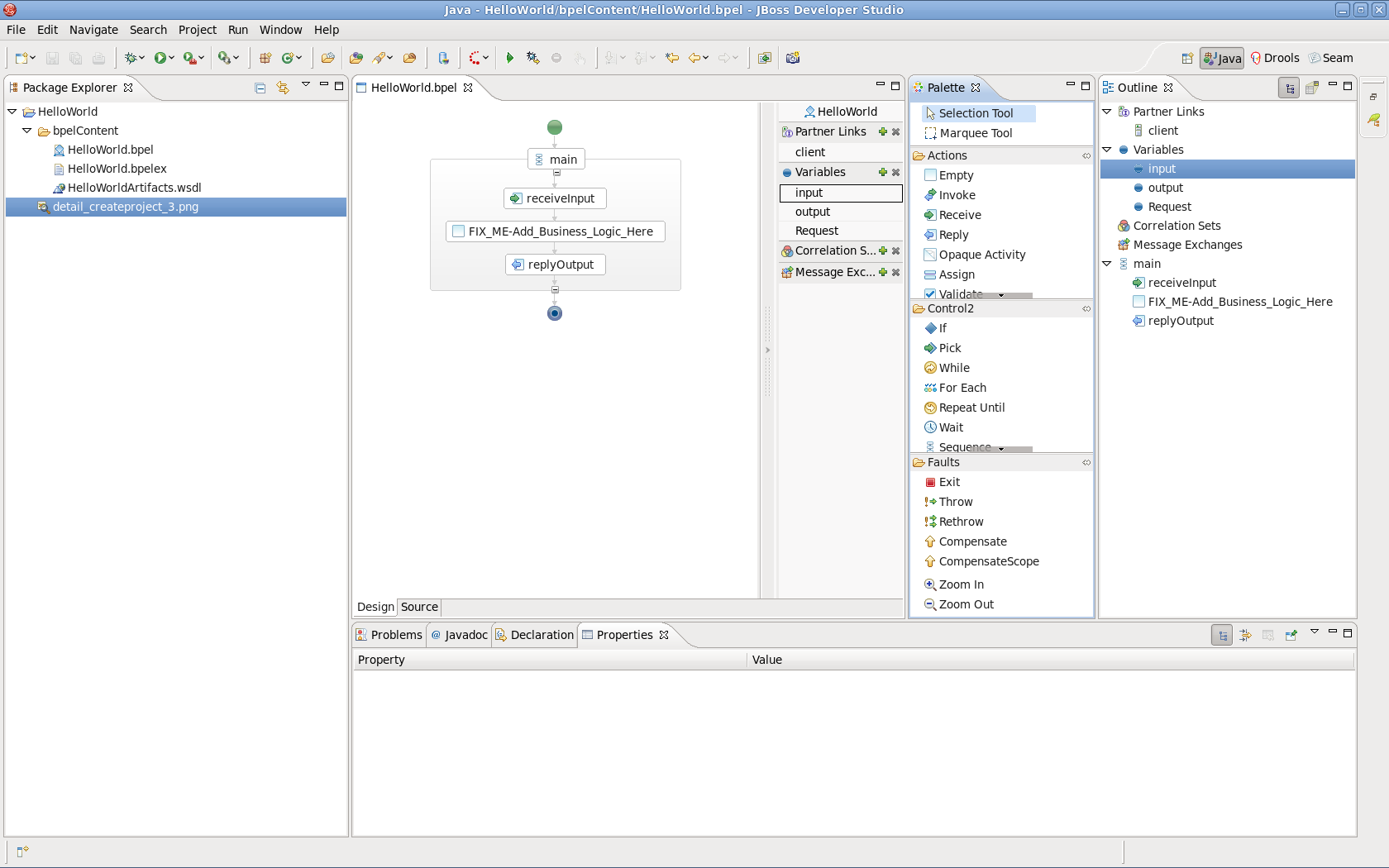 The BPEL editor view