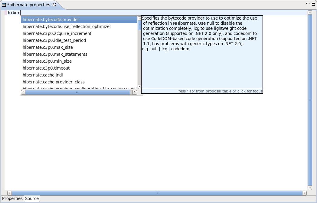 Content Assist in the Source view