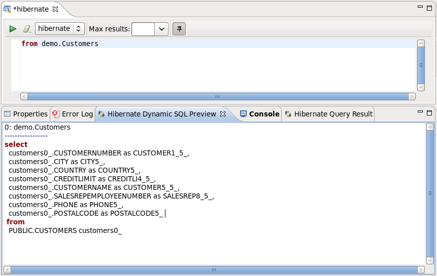 Hibernate Dynamic Query Translator View