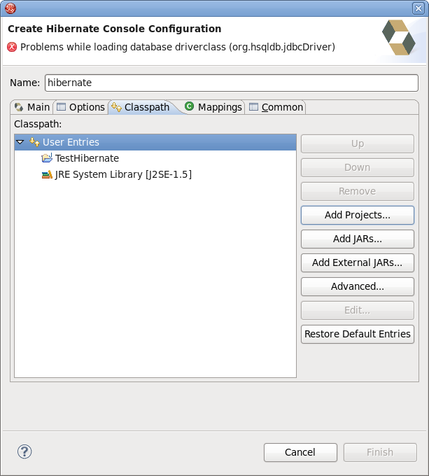Specifying Classpath in Hibernate Console Configuration
