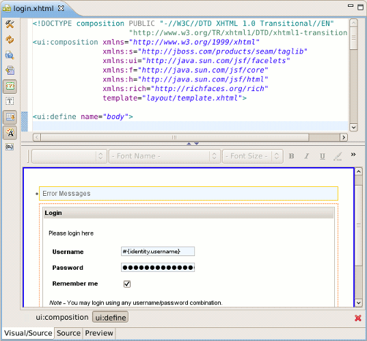 login.xhtml in VPE