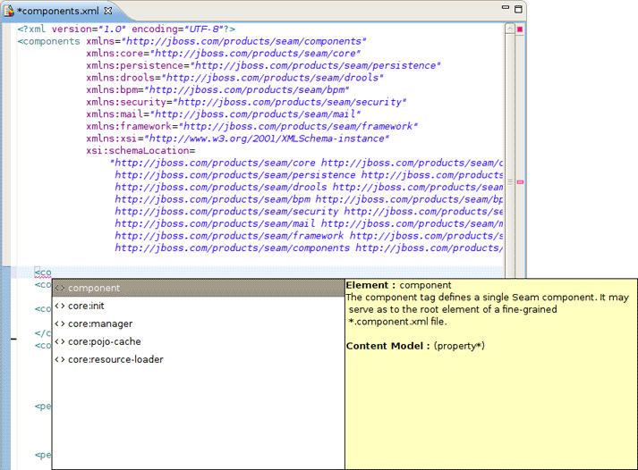 Content Assist in the component.xml Editor