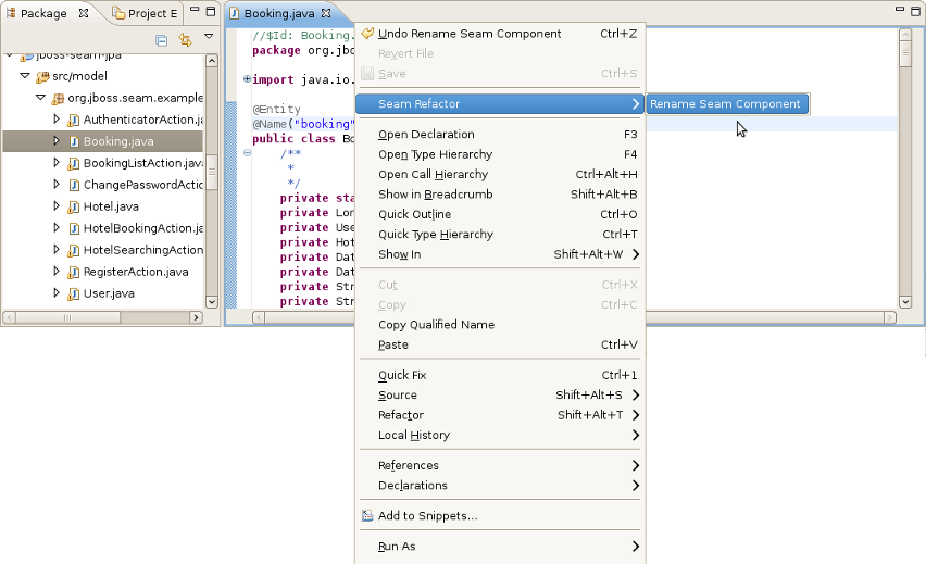 Opening Refactoring Wizard in Java Editor