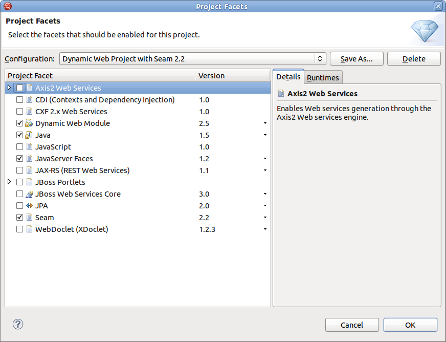 Project Facets Specifying